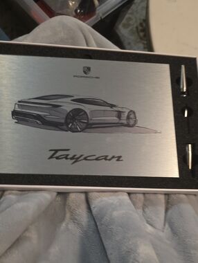 Porsche Taycan Sketch Art Desk Plaque - Silver and Black